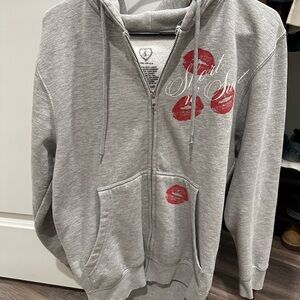 Gray Sporty Zip-Up Hoodie with Red Accents